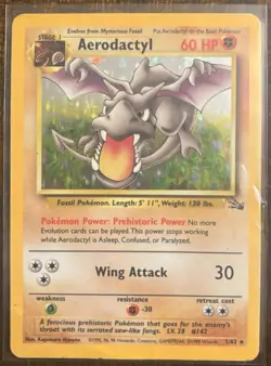 Pokemon Aerodactyl 1/62 Holo Rare Unlimited Fossil, WOTC - Image 1