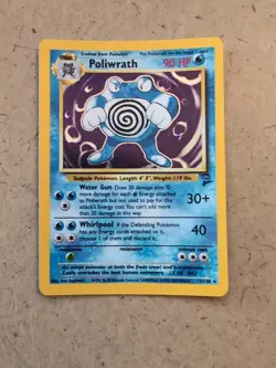 Poliwrath 15/130 Holo Unlimited Rare Pokemon TCG Base Set 2, NM Partial SWIRL - Image 1