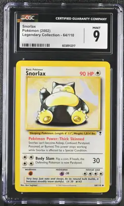 Pokemon GRADED 2002 Snorlax 64/110 Legendary Collection Uncommon M+ 9 CGC - Image 1