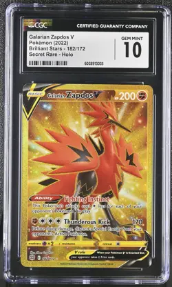 Pokemon GRADED 2022 Galarian Zapdos V 182/172 Brilliant Stars Secret GM 10 CGC - Image 1