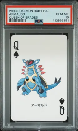 2003 POKEMON RUBY VERSION PLAYING CARDS QUEEN OF SPADES ARMALDO PSA 10 - Image 1