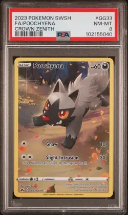 2023 Pokemon Sword & Shield Crown Zenith # GG33 Full Art Poochyena PSA 8 NM-MINT - Image 1