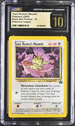 CGC 10 PRISTINE Team Rocket's Meowth 2000 Black Star Promo 18 Pokemon Card - Image 1