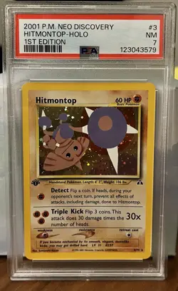 Pokemon Hitmontop 3/75 Neo Discovery Holo Rare 1st Edition PSA 7 - Image 1