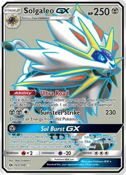 Solgaleo GX 143/149 Sun & Moon Base Set Ultra Rare Pokemon LP - Image 1