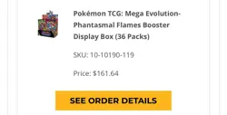 Pokemon Mega Evolution Phantasmal Flames Booster Display Box (36 Packs) PRESALE - Image 2