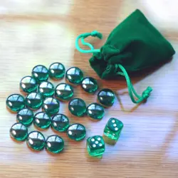 Tiny Green Dice Bag & Green Glass Gem Tokens, Energy Counters Magic MTG - Image 1