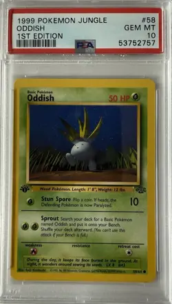 1999 Pokemon Jungle 1st Edition Oddish #58/64 PSA 10 - Image 1