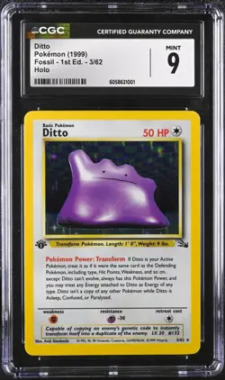 CGC 9 MINT Ditto 1st Edition Fossil 3/62 Holo 1999 Pokemon Card psa - Image 1