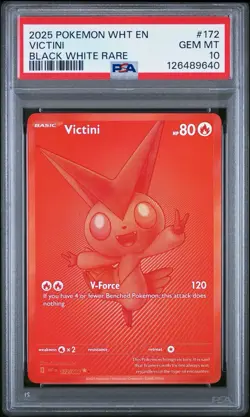 2025 POKEMON WHT EN-WHITE FLARE BLACK WHITE RARE #172 VICTINI PSA 10 - Image 1