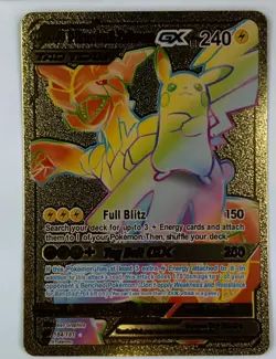 Pokemon Pikachu & Zekrom GX Tag Team Gold Foil 184/181 Rainbow Fan Art - Image 1