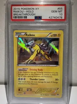 Low POP 19 Pokemon XY Breakthrough Raikou Holo #55 PSA 10 GEM MINT - Image 1