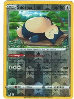 x1 Snorlax - 143/196 - Holo Rare - Reverse Holo Pokemon SS11 Lost Origin M/NM - Image 1