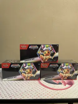 Pokemon Prismatic Evolutions Surprise Box X3 Sealed 12 Booster Packs W/Promo NEW - Image 1