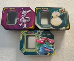 Pokemon TCG Tag Team GX EMPTY tins - Set of 3 Mewtwo & Mew Eevee & Snorlax Plus - Image 1