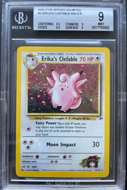 Pokemon Erika’s Clefable Holo Rare 3/132 Gym Heros 2000 Vintage BGS Mint 9 - Image 1