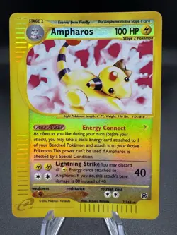 Pokemon TCG Ampharos Expedition 2/165 Reverse Holo Holo Rare - Damaged - Image 1