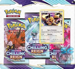 Pokemon TCG Sword & Shield Chilling Reign 3 Booster Packs Eevee Promo Card +Coin - Image 1