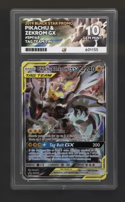 Pokemon Pikachu & Zekrom GX TCG Sun Moon Team Up SM168 Promo ACE PERFECT 10 - Image 1