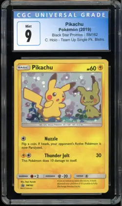 PIKACHU SM162 Promo Holo Card Pokemon 2019 Team Up - CGC 9 MINT Old Label - Image 1