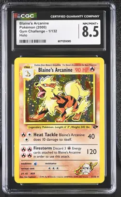 CGC 8.5 Blaine's Arcanine 2000 Gym Challenge 1/132 Holo Pokemon Card - Image 1