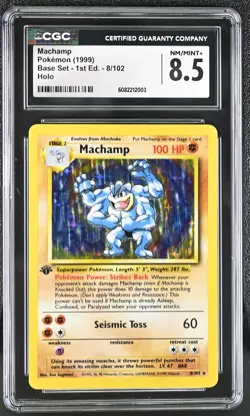 CGC 8.5 Machamp 1999 Base Set 1st Edition 8/102 Holo Pokemon Card - Image 1