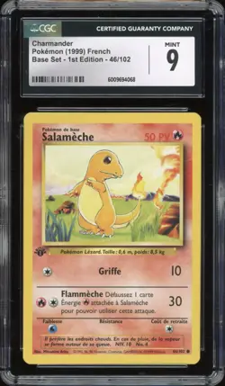 1999 Pokemon FRENCH 1st Edition Base Set Salameche-Charmander 46/102 CGC 9 MINT - Image 1