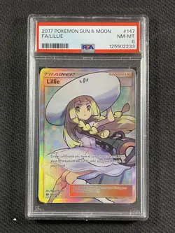 Pokemon Cards PSA 8 NM-MT Lillie Full Art Trainer S&M 2017 147/149 - Image 1