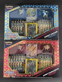 Pokemon Cards x2 Sealed Crown Zenith Zacian Zamazenta Premium Figure Collection - Image 1