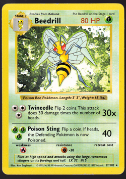 Beedrill Shadowless 17/102 Base Set Pokemon TCG Card 1999 LP - Image 1