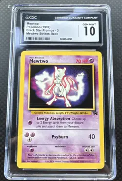 CGC 10 Mewtwo Movie Black Star Promo 3 Gem Mint 1999 Mewtwo Strikes Back Pokemon - Image 1