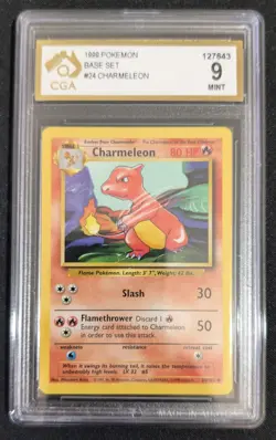 CGA 9 Charmeleon Base Set 24/102 Pokemon TCG Card Graded MINT 1999 - Image 1