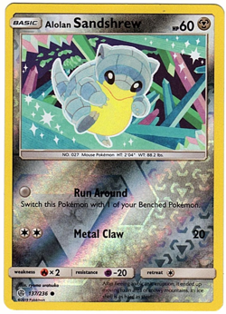 Pokemon TCG Alolan Sandshrew 137/236 SM Cosmic Eclipse Reverse Holo Common NM - Image 1