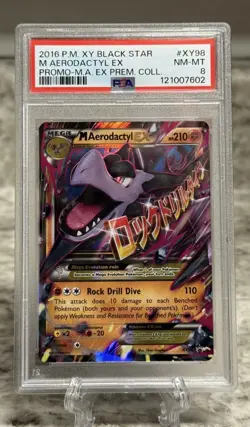 2016 POKEMON BLACK STAR PROMO MEGA AERODACTYL EX #XY98 HOLO PSA 8 Near Mint - Image 1