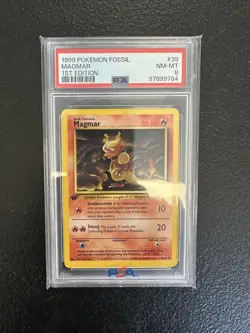 Pokemon 1st Edition Magmar Fossil Set 39/62 Card PSA 9 - Image 1