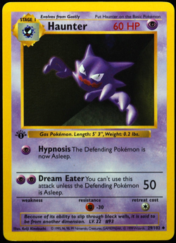 1st Edition Shadowless Haunter 29/102 NM Pokemon Card - Image 1