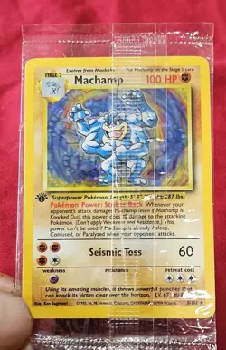 Rare New Factory Sealed 1st Edition Rare Holo Foil Machamp Pokemon Card; # 8/102 - Image 1
