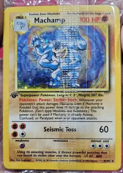 Rare New Factory Sealed 1st Edition Rare Holo Foil Machamp Pokemon Card; # 8/102 - Image 3