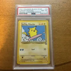 Surfing Pikachu Promo Pokemon League Non Holo #28 2001 Pokemon PSA 8 - Image 1