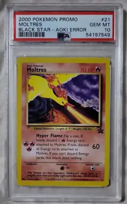PSA 10 Moltres 2000 Promo 21 Black Star Aoki Error Pokemon Card - Image 1