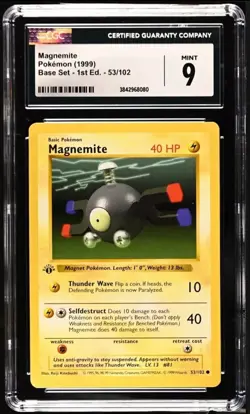 Magnemite 53/102 1st Edition Pokemon Base Set CGC 9 Mint WOTC Vintage - Image 1