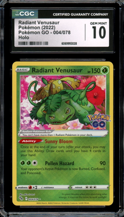 CGC 10 Gem Mint Radiant Venusaur Pokemon GO 004/078 Pokemon - Image 1