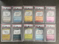 Yu Nagaba x Pokemon Eeveelution Complete Set With Pikachu PSA 10 - Image 1