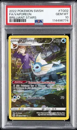 2022 POKEMON SWORD & SHIELD BRILLIANT STARS #TG02 FULL ART/VAPOREON PSA 10 - Image 1