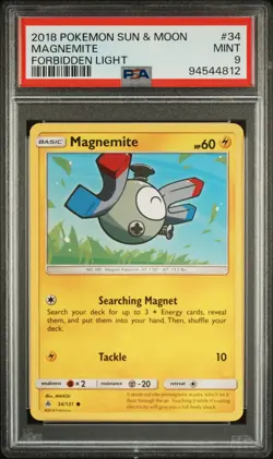 PSA 9 Magnemite 2018 Pokemon 34/131 - Common - Sun & Moon Forbidden Light - Image 1