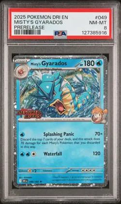 2025 POKEMON DRI EN-DESTINED RIVALS PRERELEASE #049 MISTY'S GYARADOS PSA 8 - Image 1