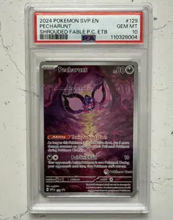 Pecharunt SVP EN 129 Shrouded Fable Pokemon Center Stamped ETB Promo PSA 10 - Image 1