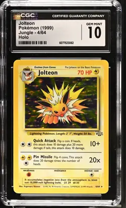 CGC 10 Jolteon 4/64 Flareon 3/64 Vaporeon 12/64 Holo Jungle Set Pokemon Cards - Image 2