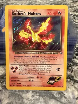 Pokemon TCG Rockets Moltres Holo Rare Card 12/132 Gym Heroes - Image 1