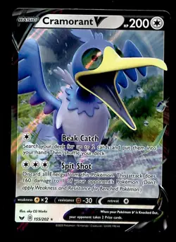 Cramorant V Full Art Sword & Shield Base 155/202, EX Pokemon Card - Image 1